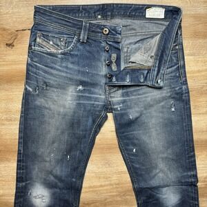 Diesel Jeans Men 30x32 (Fits 32x33) Larkee Straight Leg Thrashed Paint 0806X